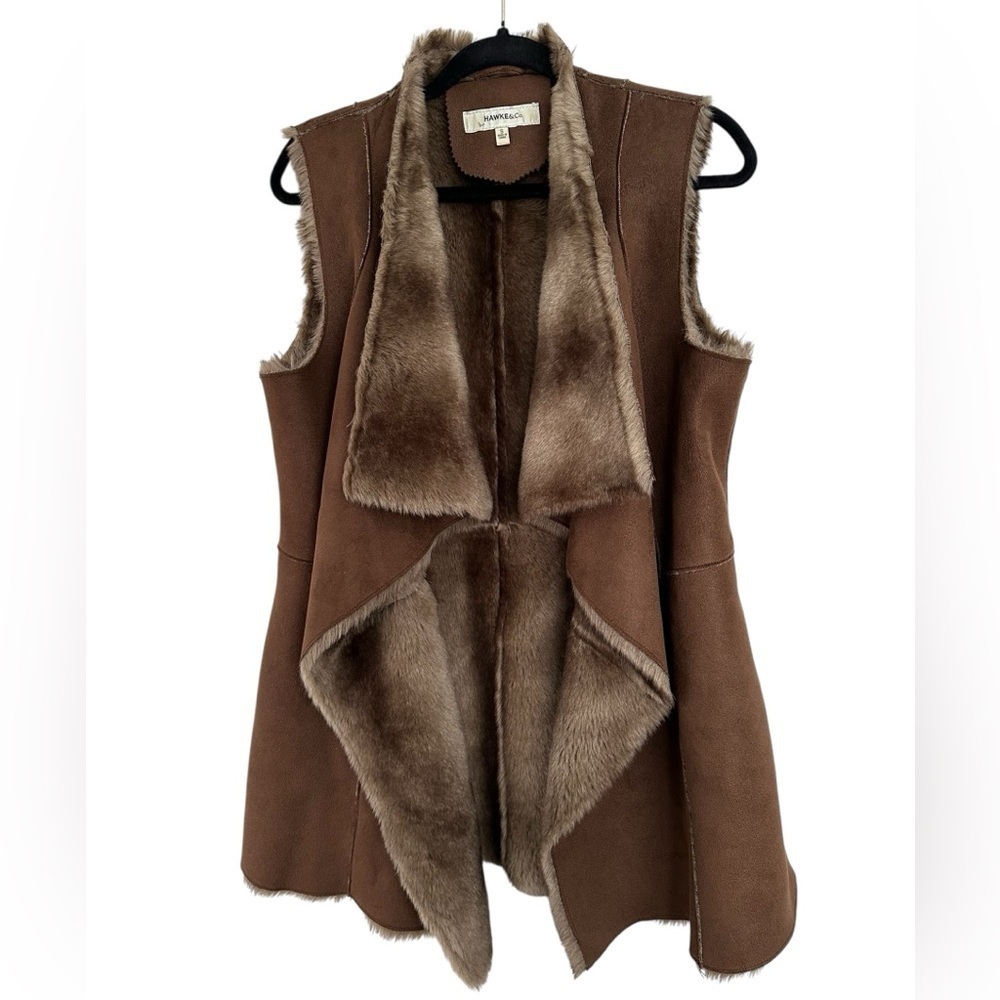 Hawke & Co Brown Faux Shearling Vest Small Boho Western Layering Fall Core